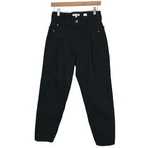 Re/Done Black High Rise With Pleats 5 Pocket Jeans Size 25